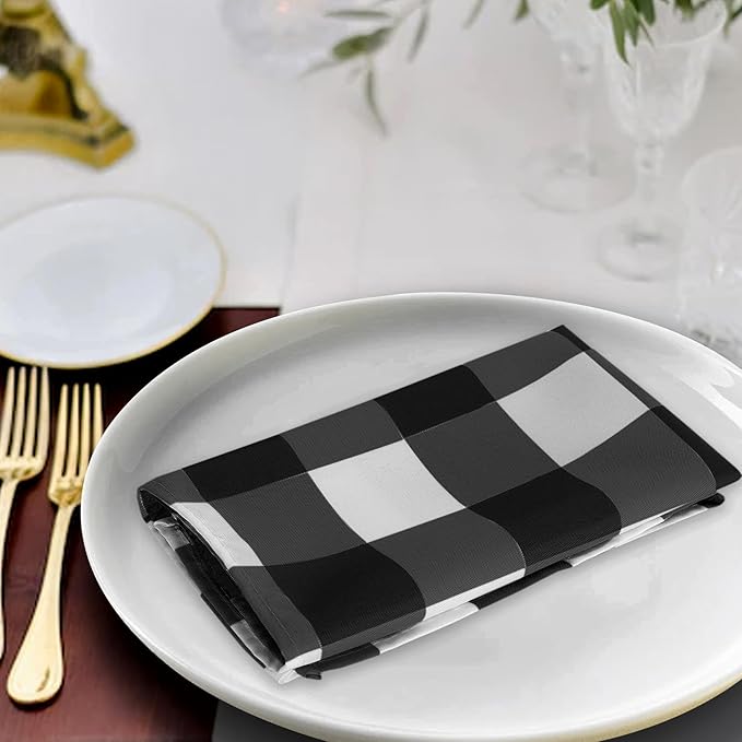 Buffalo Plaid Table Napkins Set of 50 Checkered Cloth Napkins 17x17 inch Washable Dinner Gingham Pattern Napkins Soft Napkins for Wedding Party Dining Banquet(Black and White)