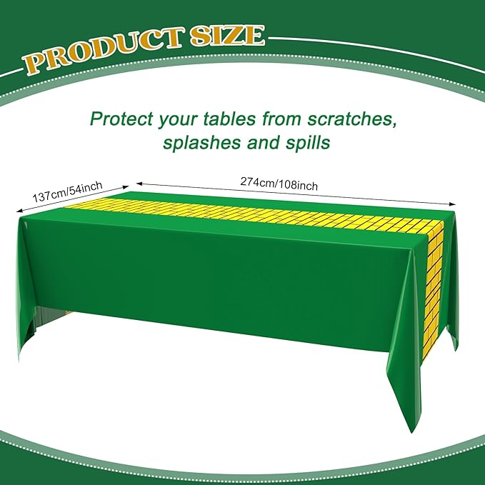 Yellow Brick Runner Tablecloth 54 x 108 Inch Brick Wall Backdrop Waterproof Rectangle Disposable Cover, Princess Decorations Party Supplies for Halloween Cosplay Party (Yellow,Green,6pcs)