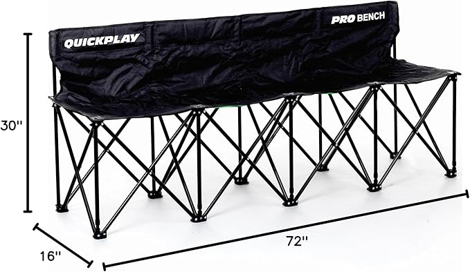 QUICKPLAY PRO Portable Folding Bench – Available in 4, 6, and 9 Seats & 6-Seat Shelter | Heavy-Duty, Fast Set-Up Seating for Sports, Camping, and Outdoor Activities