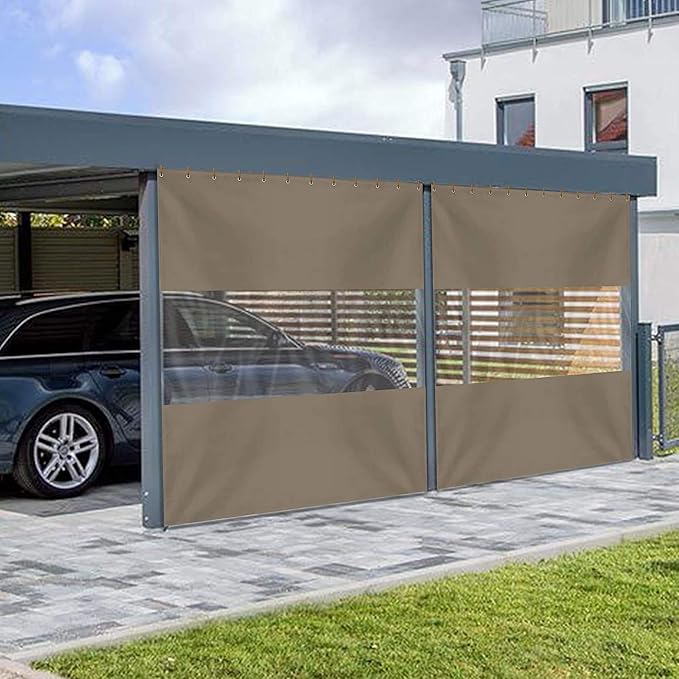Covers & all Outdoor Clear Panel Curtain, 12 oz Vinyl Outdor Curtains for Patio, Waterproof & Weather Resistant Tarp with Brass Grommets for Pergola, Porch, Gazebos, Balcony (12' H x 7' W, Beige)