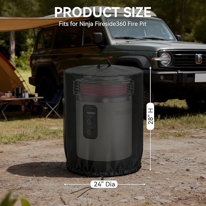 Fire 360 side Fire Pit Cover for Nlnja 24 Inch Round Pits Oxfford 600D PVC Fabric Waterproof Windproof Anti UV Dust Resistant with Lift Pomer Backing Critical Taping Seam Column Hem 1PCS