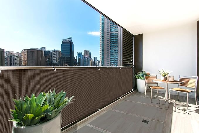 LOVE STORY 3'x6' Brown Balcony Screen Privacy Fence Cover UV Protection (HDPE) Weather-Resistant 3 FT Height Shield for Deck, Patio, Backyard, Outdoor Pool, Porch, Railing
