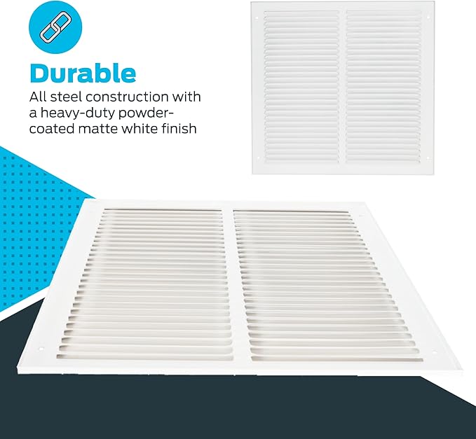 EZ-FLO 14 x 14 Inch (Duct Opening) Return Air Vent Cover for Wall or Ceiling, Solid Steel Return Air Grille, HVAC Vent Cover, White, 61640