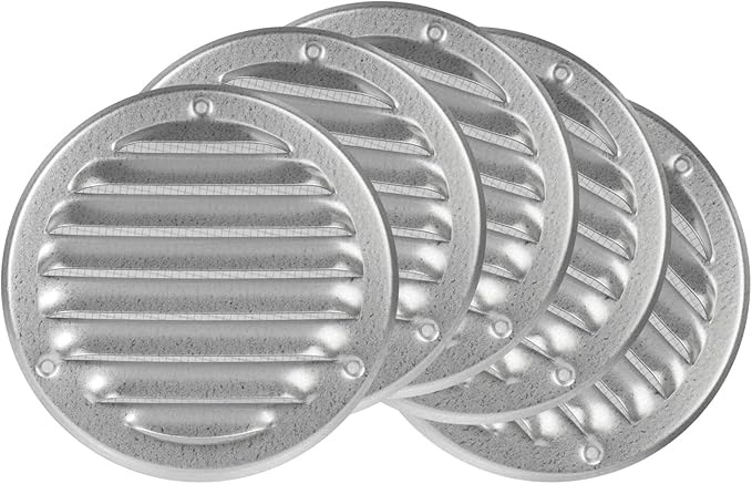 Repa Market 4 Inch (Opening Dimensions) Round Air Vent Cover/White Galvanized Steel Louvered Grill Cover with Mesh Screen/Wall or Ceiling Vent/HVAC Register for DIY Home Improvement
