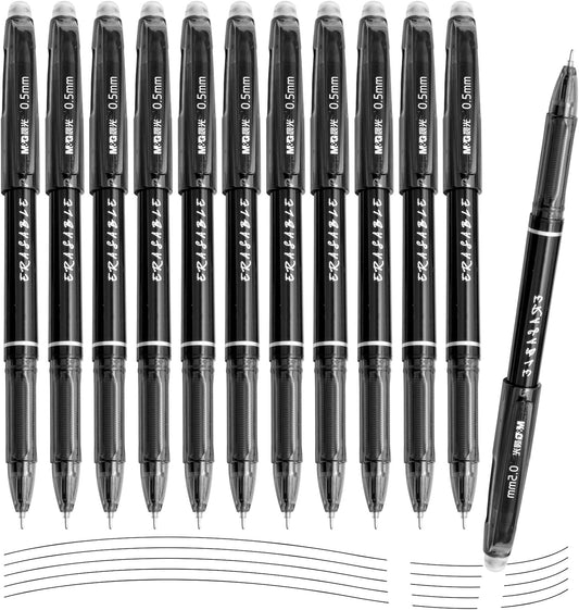 M&G Erasable Gel Pens, 12 Pcs Erasable Pen Fine Point 0.5mm, Black Erasable Gel Ink Pen with Comfort Grip and Cap, Make Mistakes Disappear for Drawing Writing Planner and Crossword Puzzles
