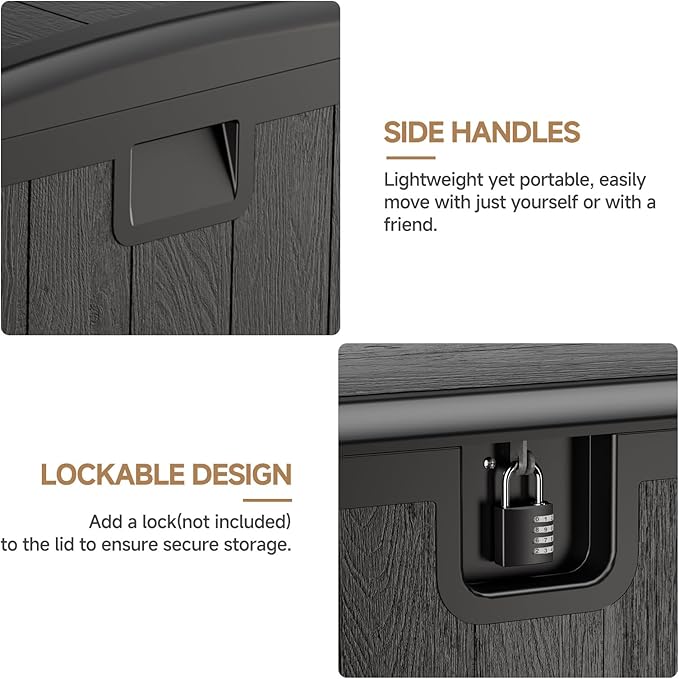 JEKO&JEKO 110 Gallon Outdoor Storage Box, Large Plastic Deck Box with Lockable Lid for Patio Furniture, Garden Tools, Outdoor Cushions and Shoes, Black