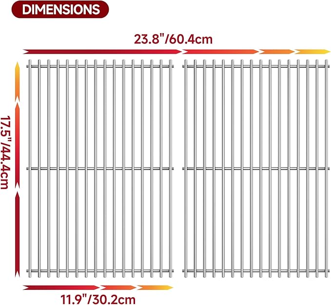 17.5" Dx23.8 W Grill Grates Replacement for Weber Spirit E310 Grill Parts,Silver Stainless Steel Grill Grate for Genesis Platinum B/C，2Pack Grill Grates for Genesis 1000-3500 Gas Grills-