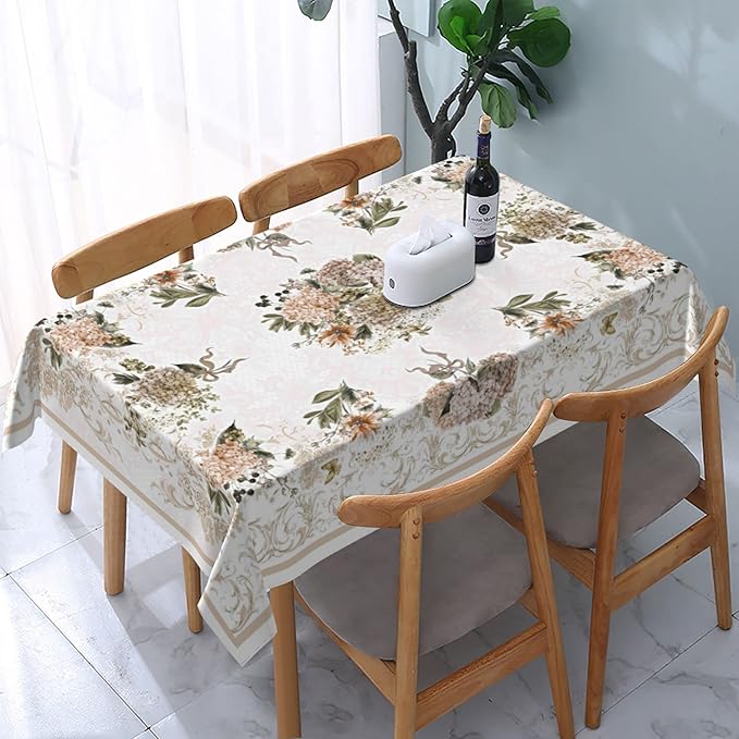 Worltoldb Retro Vintage Hydrangea Tablecloths Polyester Table Cloth for Kitchen Dinning Table Washable Table Cover for Parties Wedding Picnic