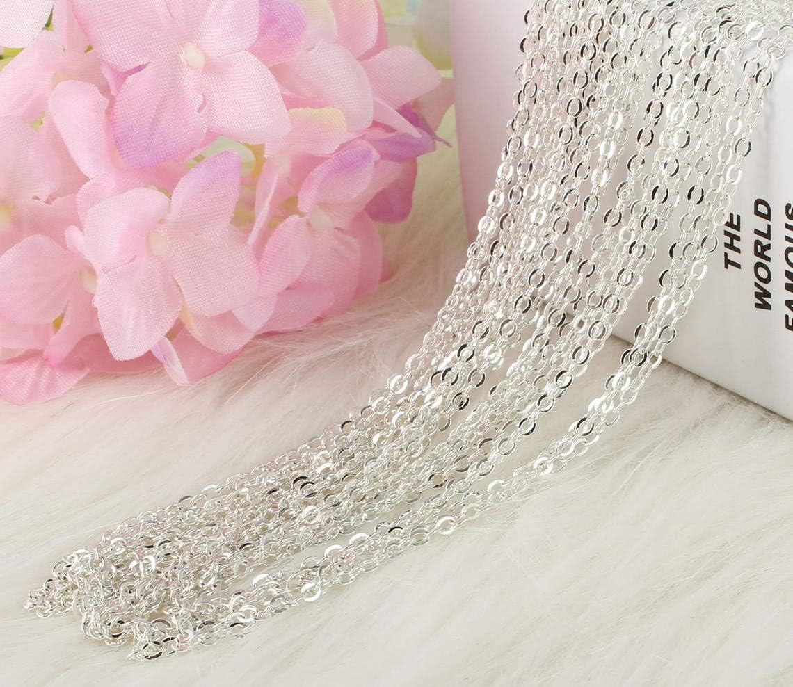 Wholesale 12 PCS Silver Plated Solid Brass Flat Cable Chains Bulk for Jewelry Making (18 Inch(1.5MM))