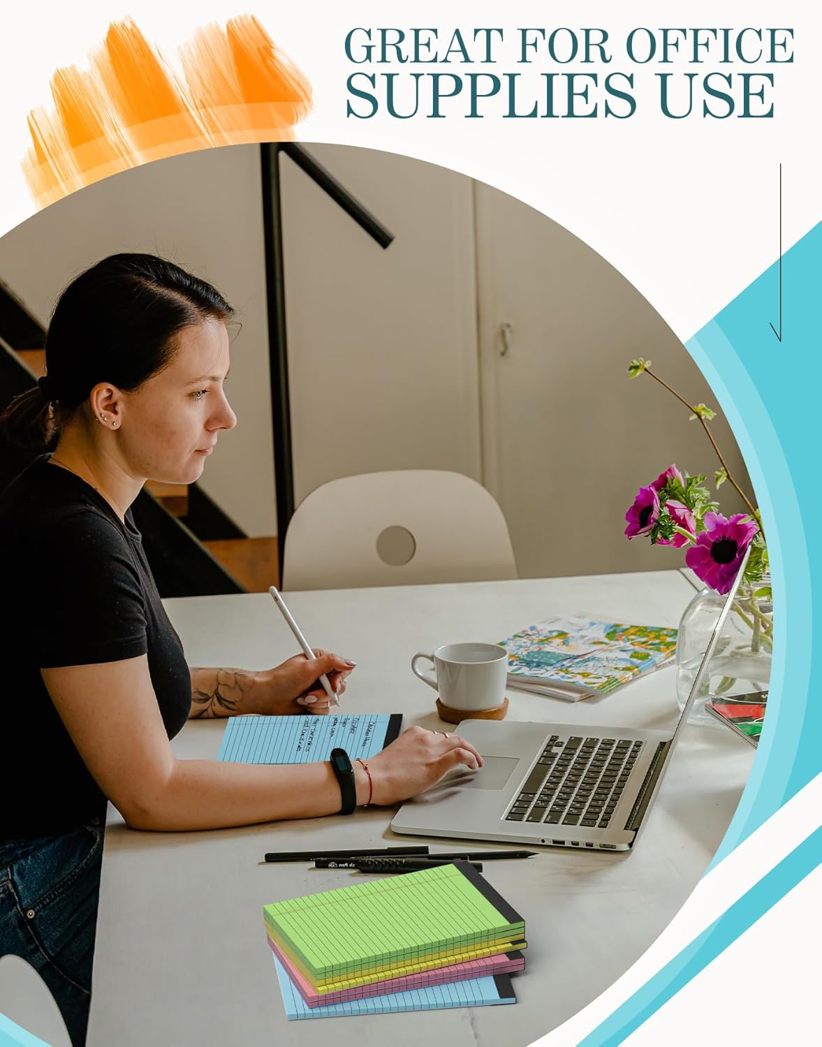 12 Pack Small Note Pads 5x8, Small Colored Legal Pads 5x8 College Ruled, Perforated Legal Notepads, 30 Sheets/Pack Writing Pads 5x8, Colored Notepads 5 x 8 Lined Paper Pads for Office Supplies