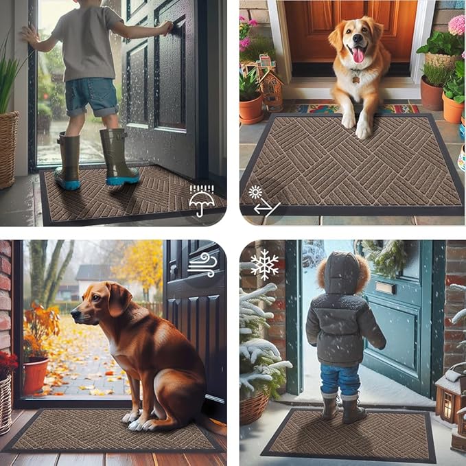 Smiry Front Door Mat Outside Entrance, Heavy Duty Outdoor Indoor Mat, Natural Rubber Doormat, Non Slip, Trap Dirt and Moisture, Easy Clean, Low Profile Patio Porch Entryway Mat, 29.5x17, Mix Brown