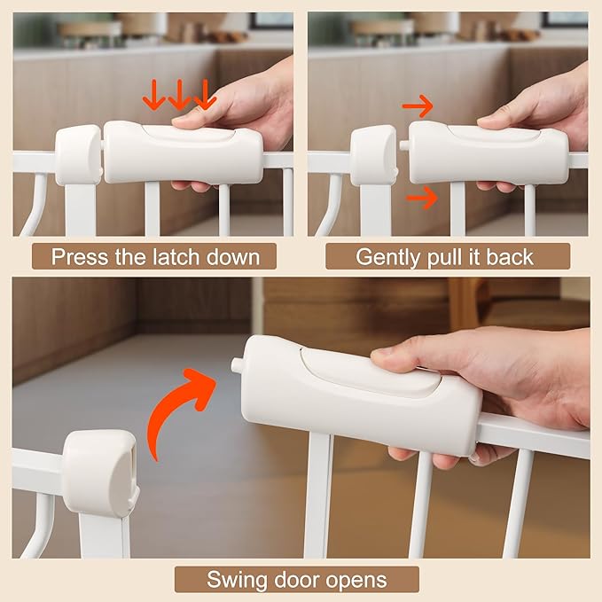 Baby Gate for Stairs No Drill 38.58-43.31 Inch, Pressure Mounted Metal Child Safety Dog Gates for Doorways, Walk Through Pet Indoor Auto Close, White