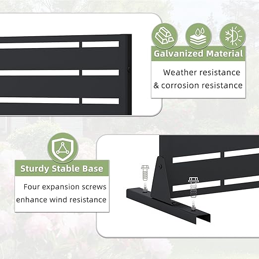 Casaphoria Metal Privacy Screen Outdoor, 72" H x 47" W Freestanding Decorative Privacy Screen for Patio Deck Balcony Garden with Stable Base, Black-Adams