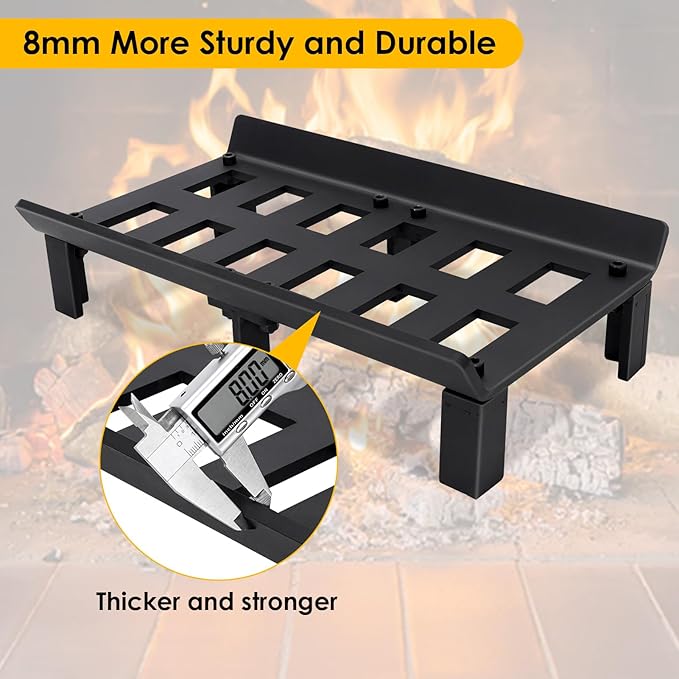 STBoo Fireplace Grate 17inch - Wood Stove Grates Heavy Duty | Fireplace Log Holder | Firewood Log Burning Wrought Iron Rack | Fire Pit Tray for Indoor Chimney Hearth & Outdoor Kindling Tool
