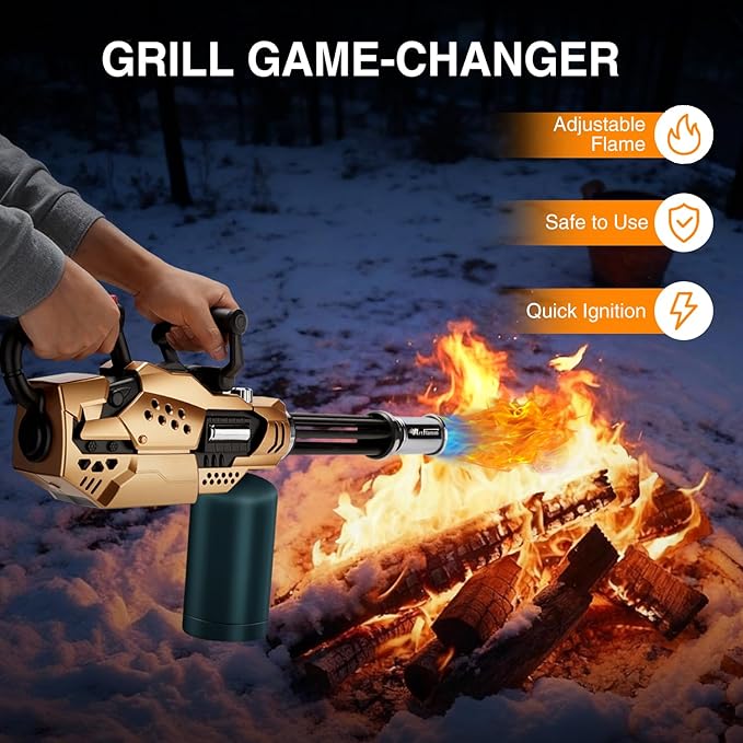 Powerful Propane Torch, Kitchen Blow Torch Gun with Adjustable Flame, Detachable Flamethrower Cooking Torch for Searing Steak, Camping, BBQ, Welding (Tank Not Included)
