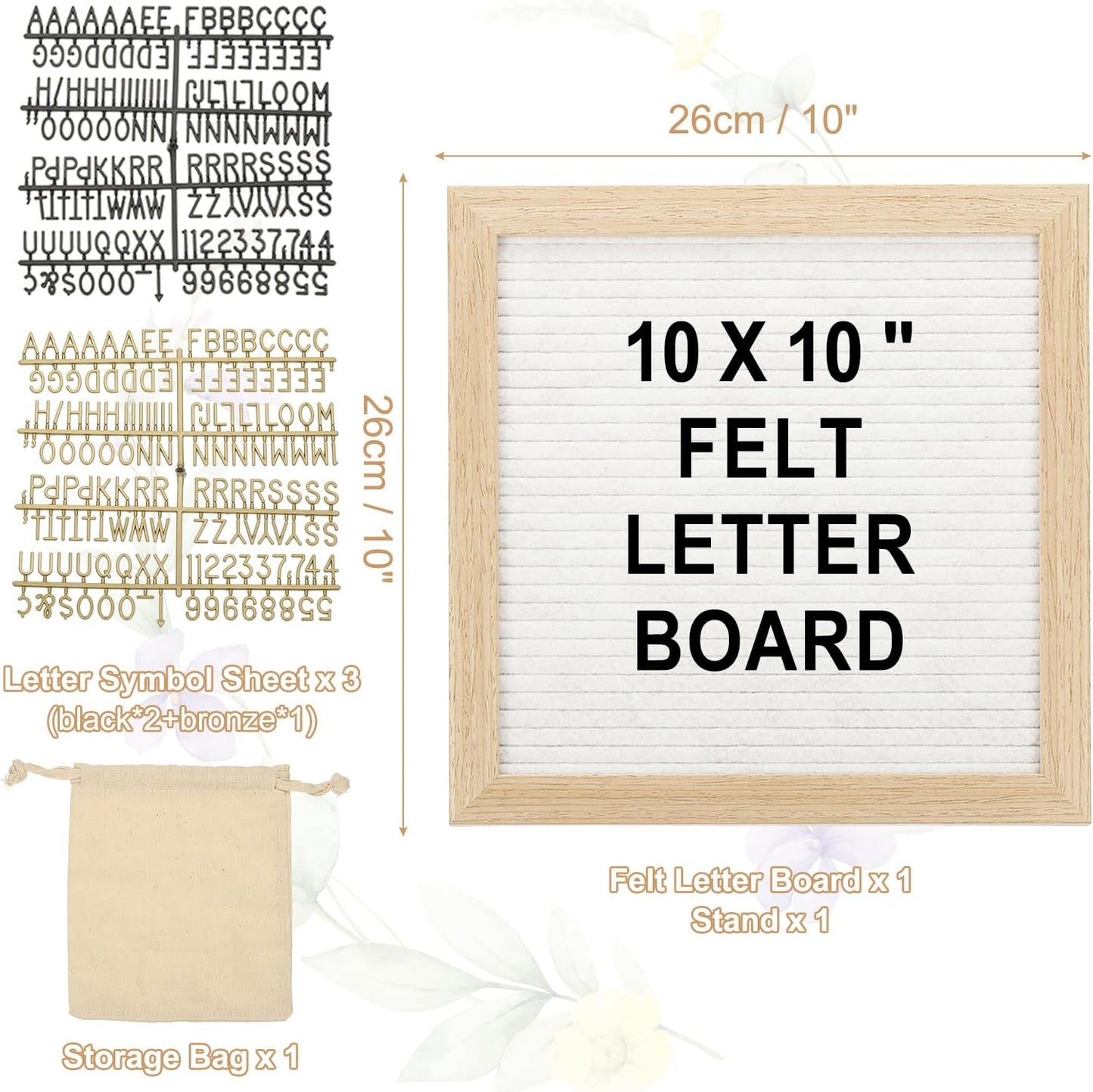 PATIKIL Felt Letter Board, 10x10Inches White Wooden Changeable Message Board with Storage Bag Stand for Kitchen Menu Farmhouse Decor Notes, Black Bronze