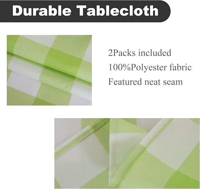Cupuamon 2 Pack Waterproof Polyester Fabic Rectangle Checkered Tablecloth，60x102 Outdoor Table Cloth，Oil Stain Prevention Table Cloth for Pinics and Parties（Emerald and White）