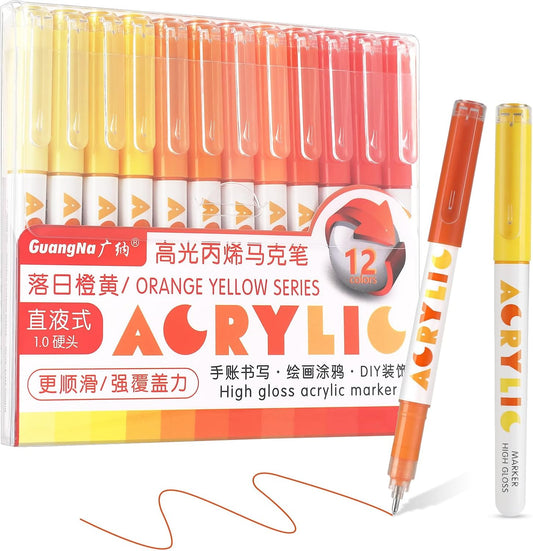 kander Direct Liquid Highlighter Acrylic Marker, 12 Colors Gel Pens with Bullet Tip, Strong Coverage, Large Ink Capacity, Multi-Purpose Paint Pens for Rock Painting, Crafts, DIY, Art Supplies