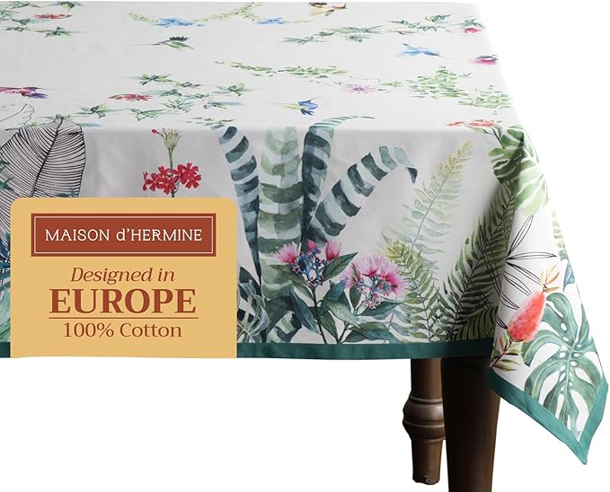Maison d' Hermine Table Cloth Rectangle Table 100% Cotton 60 x 108 Inches Tablecloth Reusable Decorative for Dining Room, Farmhouse, Home, Party, Festive & Wedding Spring Summer - Tropiques
