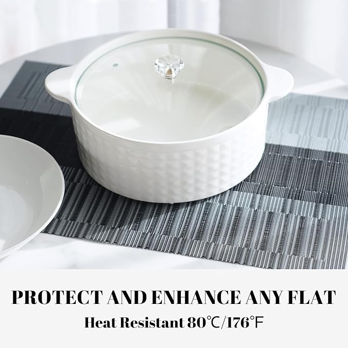 Placemats Set of 12 Vinyl/Plastic Woven Place Mats for Kitchen Table Indoor/Outdoor Washable Placemat Wipeable Dining Table Mats (Ombre Silver Grey Black,12)