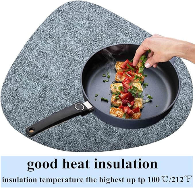 WAZAIGUR Washable Wipeable Waterproof Heat Resistant Faux Leather Placemats Set of 6,PU Palce Mats for Indoor and Outdoor,Easy to Clean Table Mats,Blue-Grey
