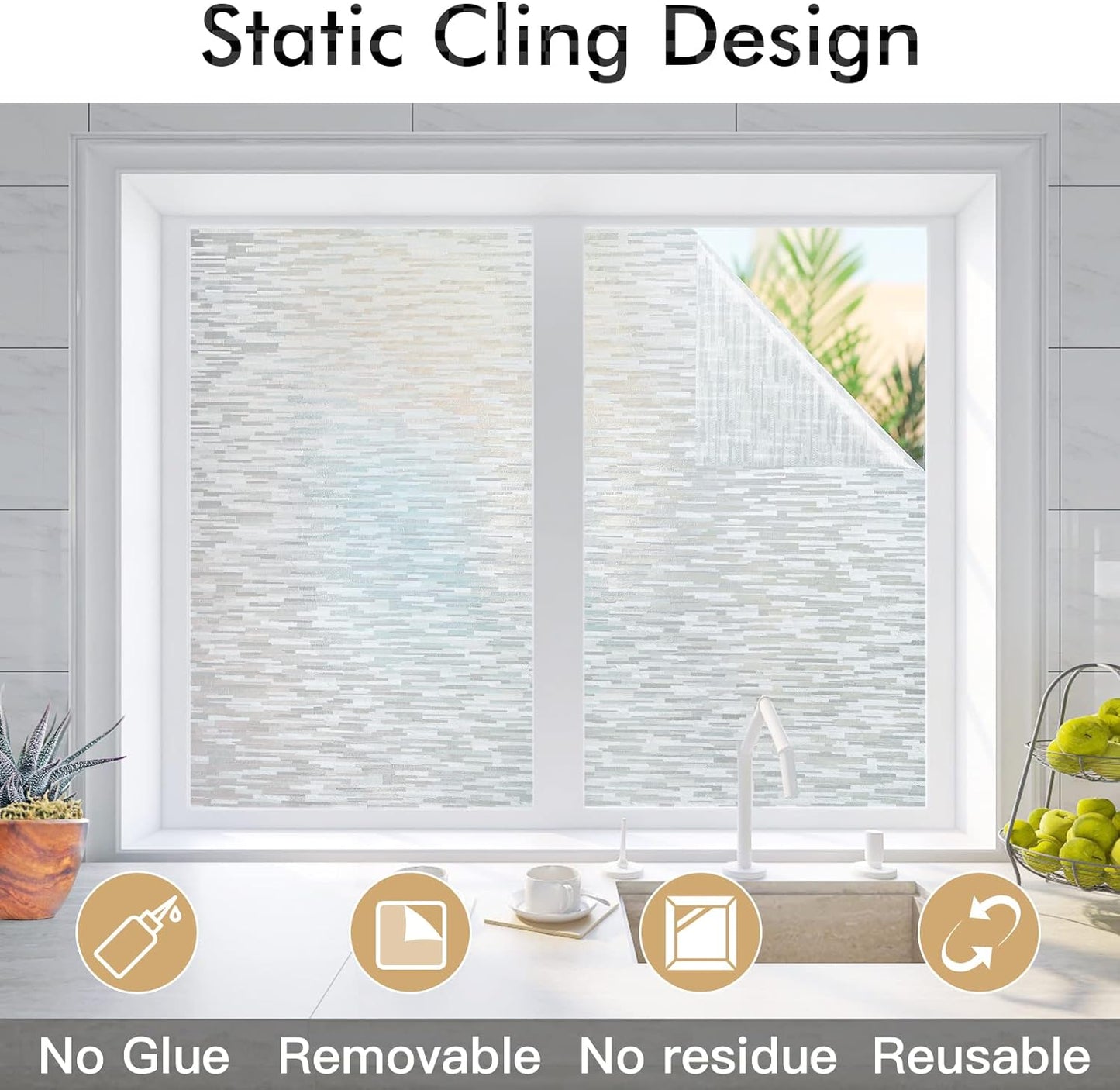 Haton Window Privacy Film, Frosted Glass Static Cling Sun Heat Blocking Window Clings, Frosting Opaque Coverings, Vinyl Removable Stickers Tint for Home Door Office, Non Adhesive 17.5" x 118.1"