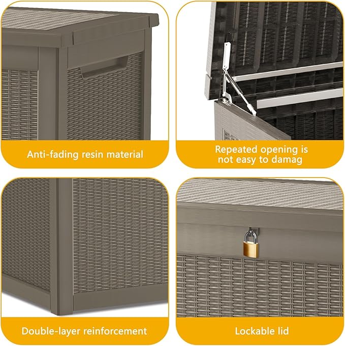 320 Gallon Deck Box, Resin Outdoor Indoor Waterproof Storage Box, Lockable Storage Box With Handle for Patio Furniture - Garden Tools - Swimming Pool Tools UV-Resistant (Grey 320 Gallon)