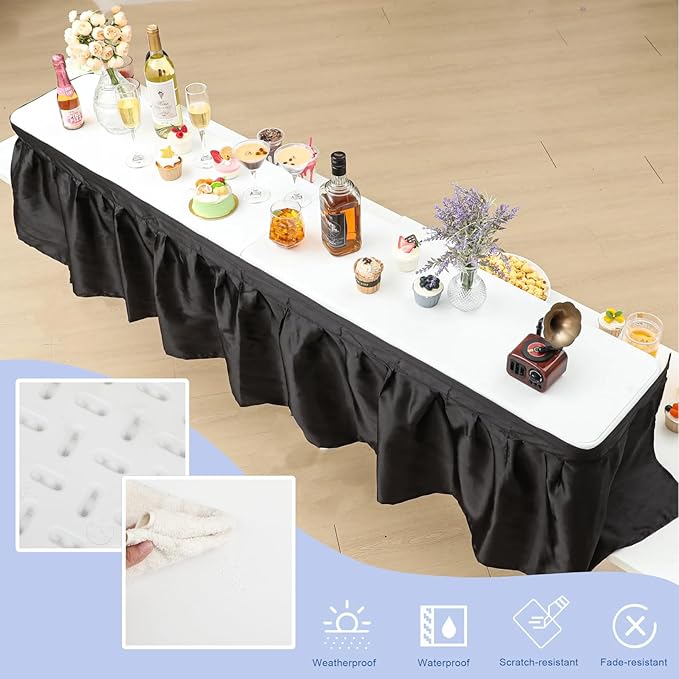 Bar Top Riser Tables Bar Riser with Skirt Mobile Folding Table Foldable Portable Risers for Banquet Events Home Party Picnics Restaurants(Table Not Included)(White,6 ft)