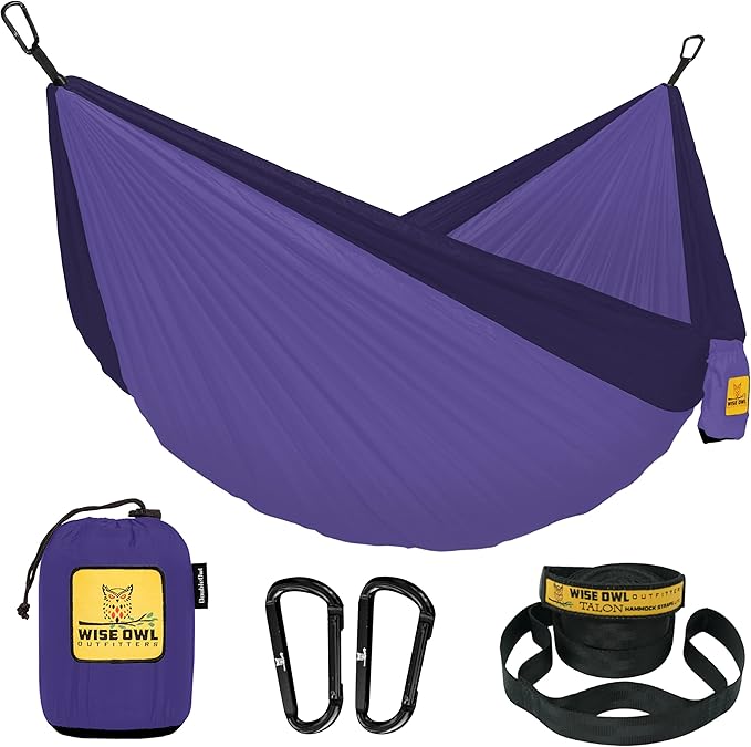 Wise Owl Outfitters Camping Hammock – 500lbs Portable Hammock with Tree Straps - Travel, Backpacking, Hiking, Outdoors Camping Gear - Single or Double