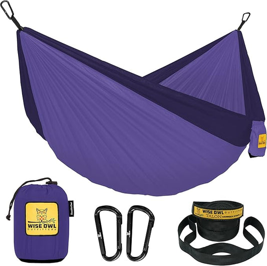 Wise Owl Outfitters Camping Hammock – 500lbs Portable Hammock with Tree Straps - Travel, Backpacking, Hiking, Outdoors Camping Gear - Single or Double