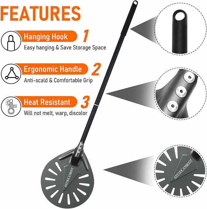 Perforated Pizza Peels 6 INCH pizza spatula paddle Long Handle Metal Pizza Spatula for Indoor and Outdoor (6 inch bundle)