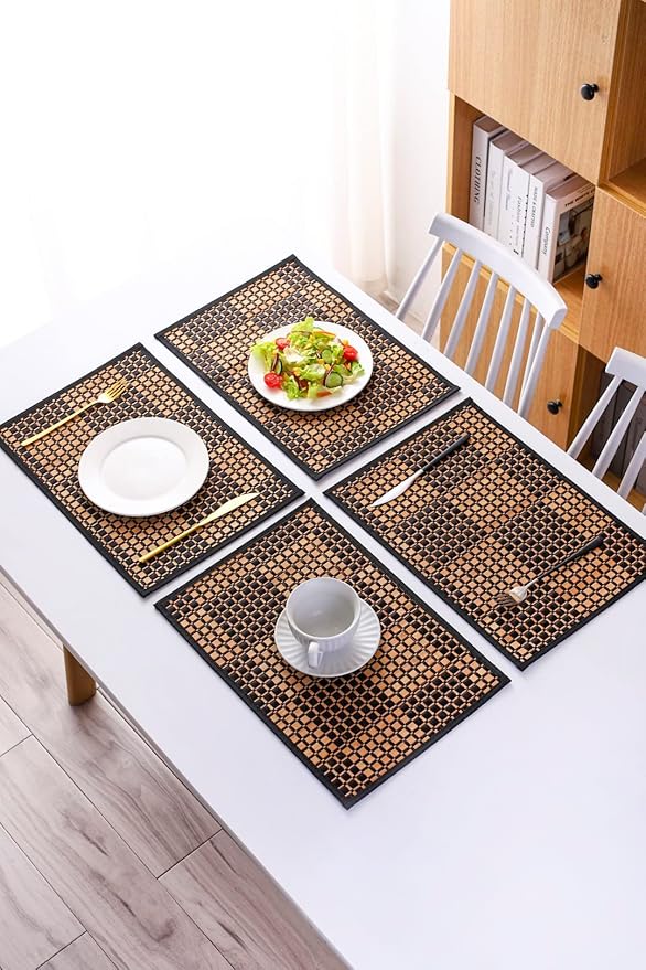 Bamboo Placemats Set of 4, Woven Table Mats for Dining Table Decor, Washable Place Mats for Kitchen Table, Non-Slip sushi rolling mat for Indoor and Outdoor