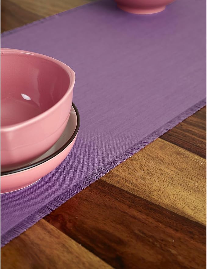 Solino Home Linen Fringe Table Runner 72 Inches Long - 100% Pure Linen Mulberry Table Runner 14 x 72 Inch for Valentines, Spring, Easter