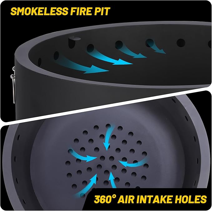 GarveeLife 26 in Smokeless Fire Pit with Removable Ash Pan, Wood Burning Firepit Table with Lid&Fire Poker,Smokeless Outdoor Fireplace with Dust Bag, Outdoor Fire Pits for BBQ, Table, Bonfire, Camping