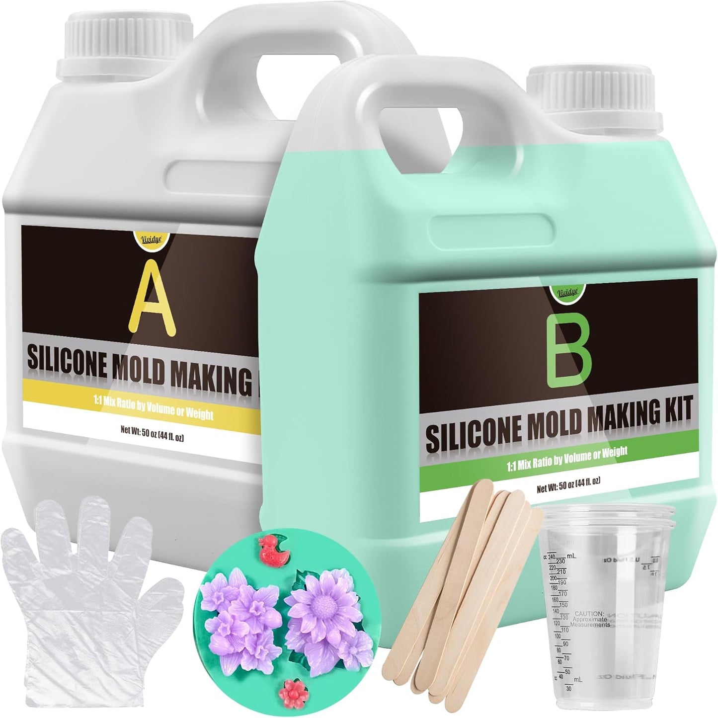 Silicone Molds Making Kit 100oz, Super Elastic 15A Silicone Rubber for DIY Mold Making, Silicone 1:1 Mixing Ratio Fast Curing Green Silicone Mold Kit for Casting Resin Molds/Candle Molds/Soap Molds