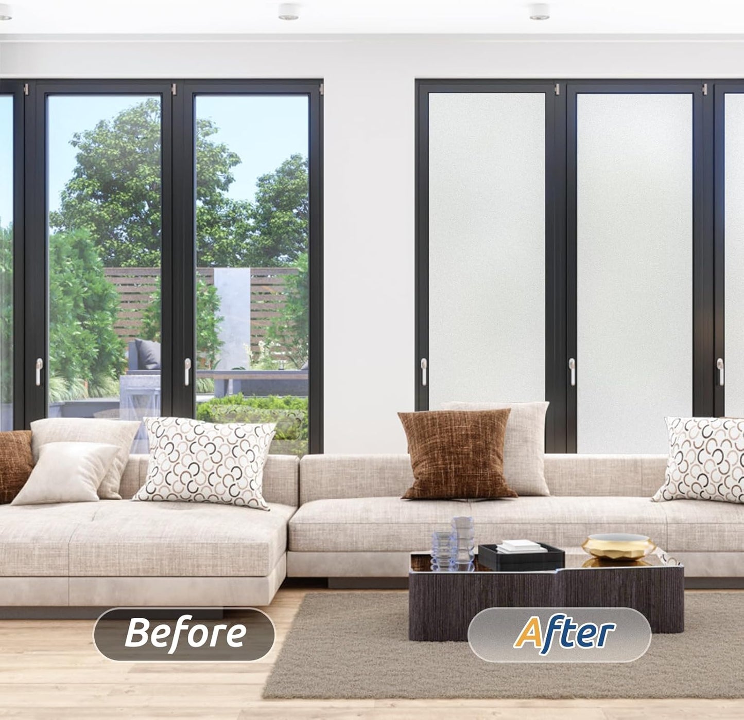 rabbitgoo Window Privacy Film, Frosted Glass Window Clings, Static Cling UV Heat Blocking Door Stickers for Home Bathroom, Removable Indoor Decal Coverings Day and Night, Pure, 23.6 x 157 Inches