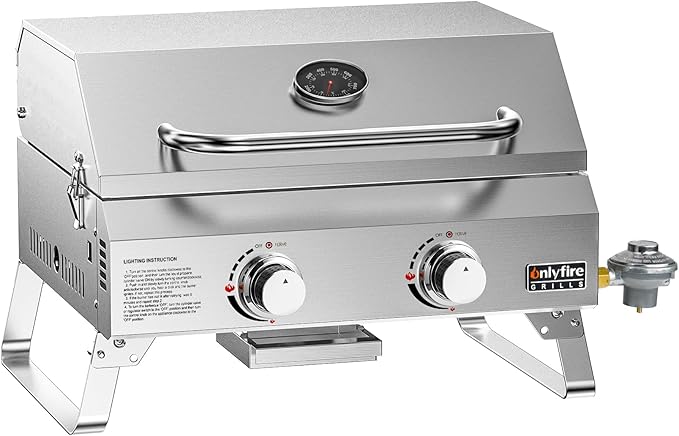 Tabletop Gas Grill 2 Burners, 20" Portable Propane Grill with Foldable Legs for Outdoor Patio Backyard Camping Tailgating RV Trip Beach, Stainless Steel Gas Stove 16000BTU, GS322