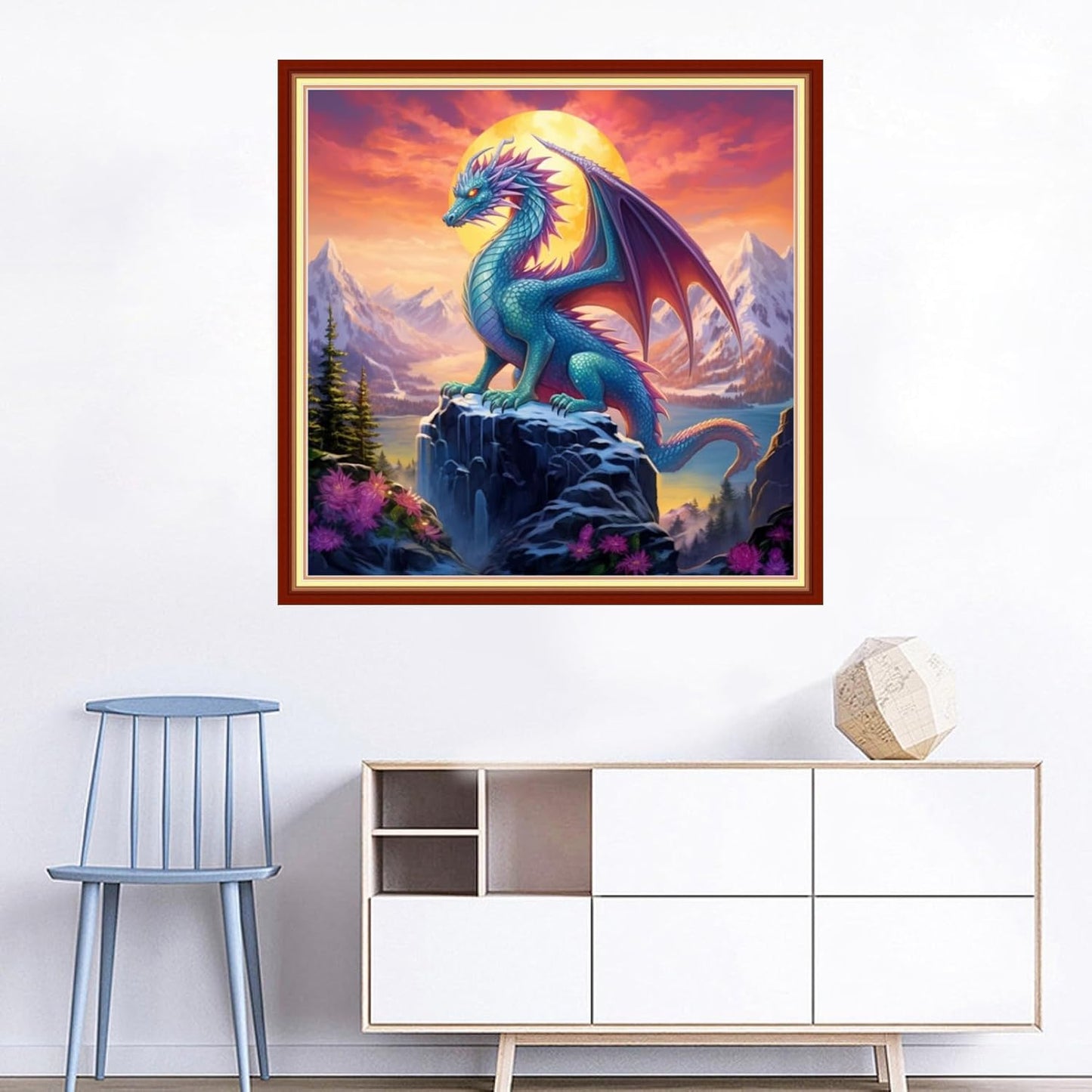 Joyhoor Cross Stitch Kits for Beginners Stamped Cross-Stitch Supplies Needlework preprint Embroidery Kits for Adults DIY Needlepoint Kits Embroidery Patterns 11CT-Sunrise Colored Dragon 18x18 inchs