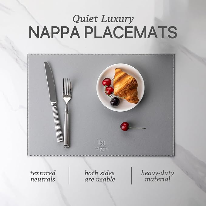 Faux Leather Placemats Set of 4 Vinyl Washable Wipeable Table Mats for Kitchen Dining Table Heat Resistant Waterproof Modern Indoor/Outdoor Placemats Non-Slip Easy Clean Place Mats (Gray)
