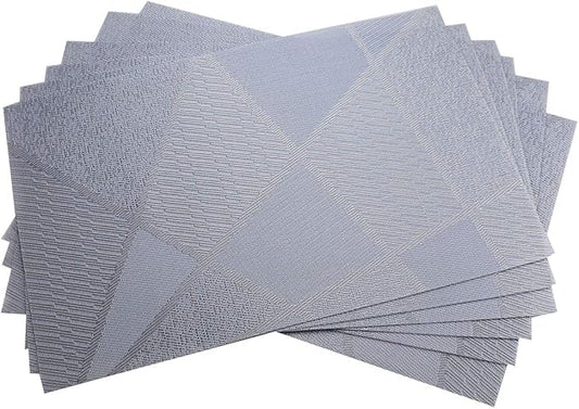 Gugrida Natural Placemats Woven Vinyl Insulation Washable Table Placemats Kitchen Dining Table Mat Place Mats PVC Set of 6, Natural Blue Wood Color
