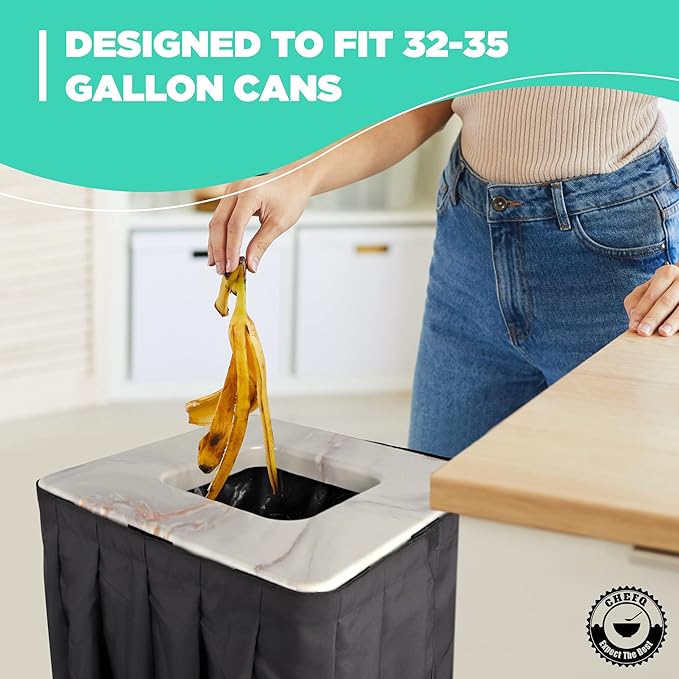 Square Black Trash Can Topper Cover With Solid Pleated Skirt | Designed to Fit 32-35 Gallon Trash Cans | Elegant Party Supplies for Weddings, Banquets, Birthday Parties & More (Black Top Green Skirt)