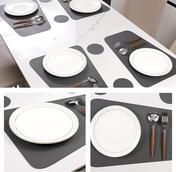 Faux Leather Waterproof Placemats Set of 8-Heat Resistant Non Slip and Scratch Resistant, Washable Indoor and Outdoor Dining Room Placemats for Kitchen, Dining Room and Patio Table Decoration