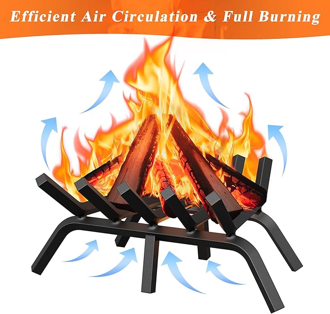 Fireplace Grate 17 Inch, Solid Steel Heavy Duty Fireplace Log Holder with 6 Support Legs, Fireplace Log Grate for Indoor Fireplace & Outdoor In-ground Firepit