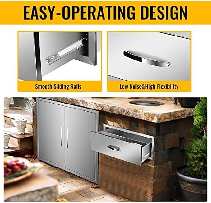 BBQ Outdoor Kitchen Drawers Stainless Steel 3-Drawer BBQ Drawer Enclosed Built-in Drawer Flush Mount for Outdoor Kitchens & BBQ Islands,30Wx23Dx10H