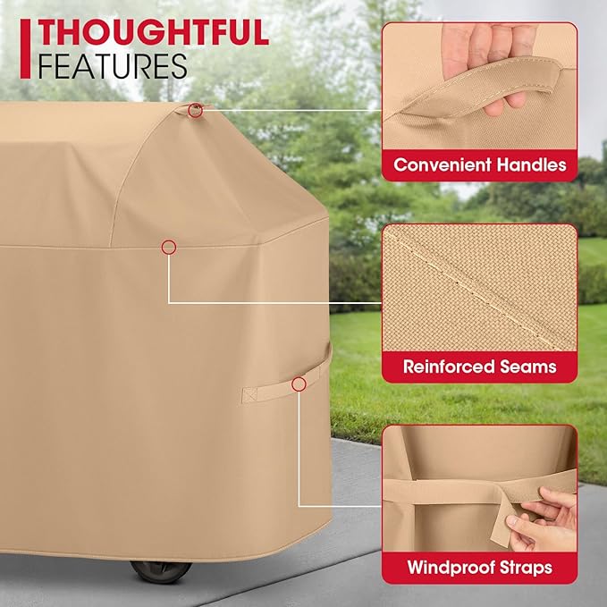Unicook 52 Inch Grill Cover for Outdoor Grill, Heavy Duty Waterproof BBQ Cover Compatible with Char-Broil Nexgrill and Weber Spirit 2-3 Burner Gas Grills, All Weather Protection, Light Brown