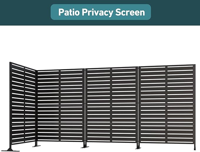 Modern Shade Metal Privacy Screen Outdoor 72" H x 48" W, Stable & Durable Privacy Fence Panels for Instant Privacy & Space Division, Freestanding Decorative Patio Screens for Outdoor, Black (4 Panel)