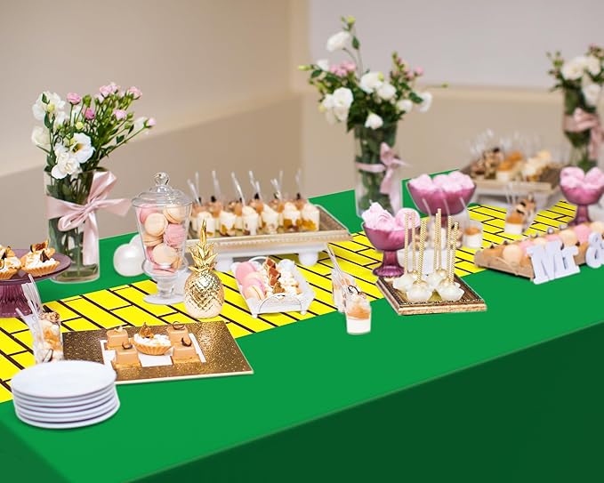 3 Pcs Yellow Brick Runner Tablecloth 54 x 108 Inch Brick Wall Backdrop Green Waterproof Rectangle Disposable Cover, Princess Decorations Party Supplies for Christmas Cosplay Party