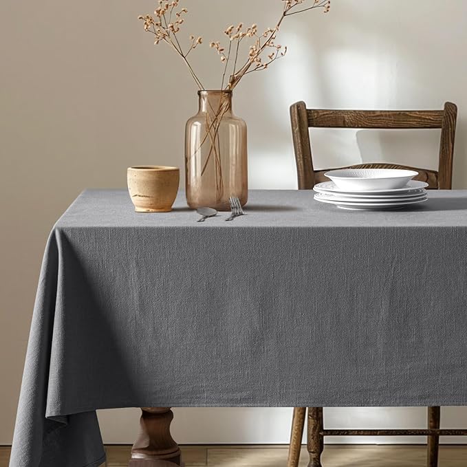 MIULEE Linen Cotton Blend Tablecloth Rectangle, Luxury Waterproof Stain Resistant Durable Farmhouse Oblong Table Cloth for Dining Party Christmas Weddings Birthday, 52 x 84 inch, Light Grey