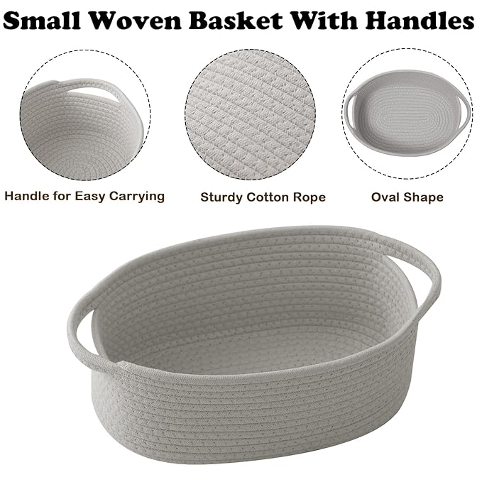3 Pack Gift Basket with Gift Bag and Ribbons,Small Rope Woven Shelf Storage,Baskets for Gifts Empty,Birthday,Baby Shower,Decorative Organizer Box with Handles(Grey)