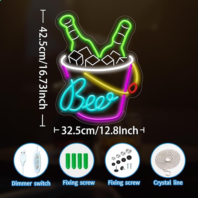 Beer Neon Sign for Wall Decor Dimmable Beer Neon Signs Bar Led Sign for Man Cave Light Up Sign for Bedroom Home Bar Shop Pub Bistro Party Hotel Game Room Decor Gifts